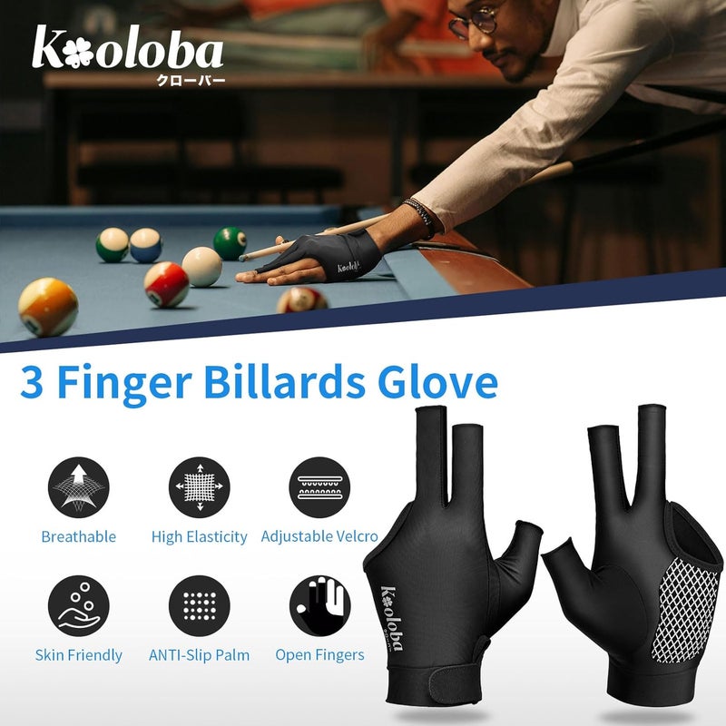 Kooloba Pool Glove for Left Hand - 3 Finger Billiards and Snooker Shooting Glove for Men & Women With Adjustable Velcro - Image 2